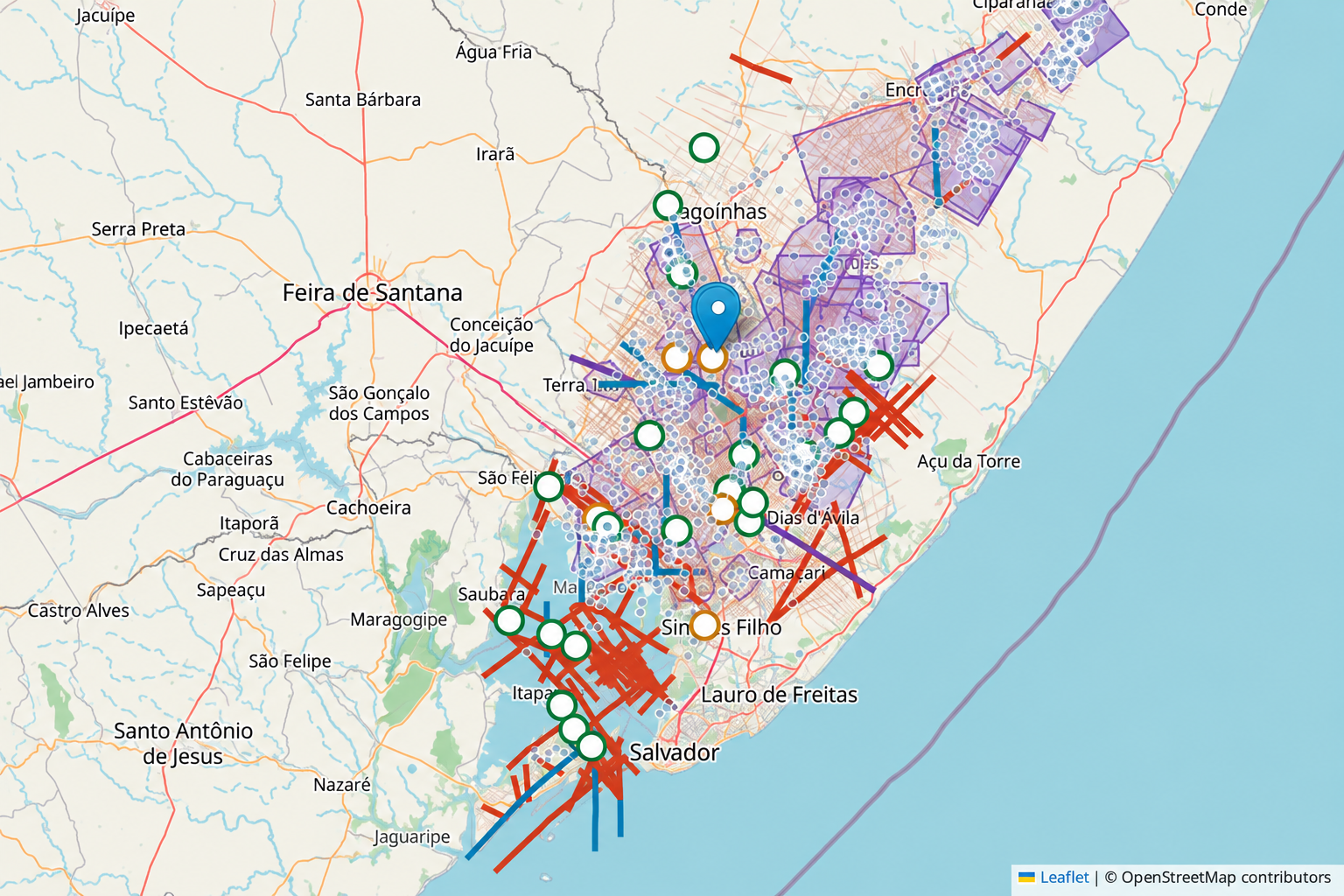 Geo Kernan atlas showing wells and seismic coverage around Salvador in the Recôncavo basin