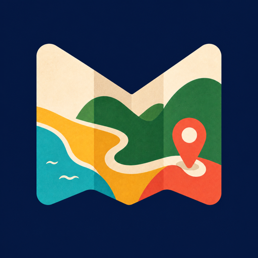 Mapoki app icon: a colorful folded map with a route and location pin